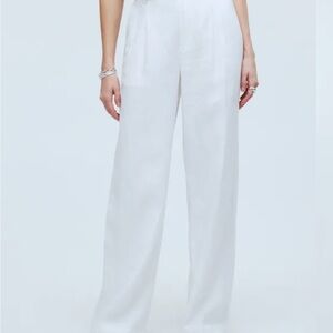 Madewell The Harlow Wide-Leg Pant in 100% Linen White Button Tab Waist Womens 8